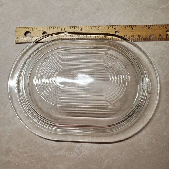 Vintage Pyrex  Clear Glass Refrigerator Dish Art Deco Oval Lid Marked No. 602-C - Picture 5 of 6